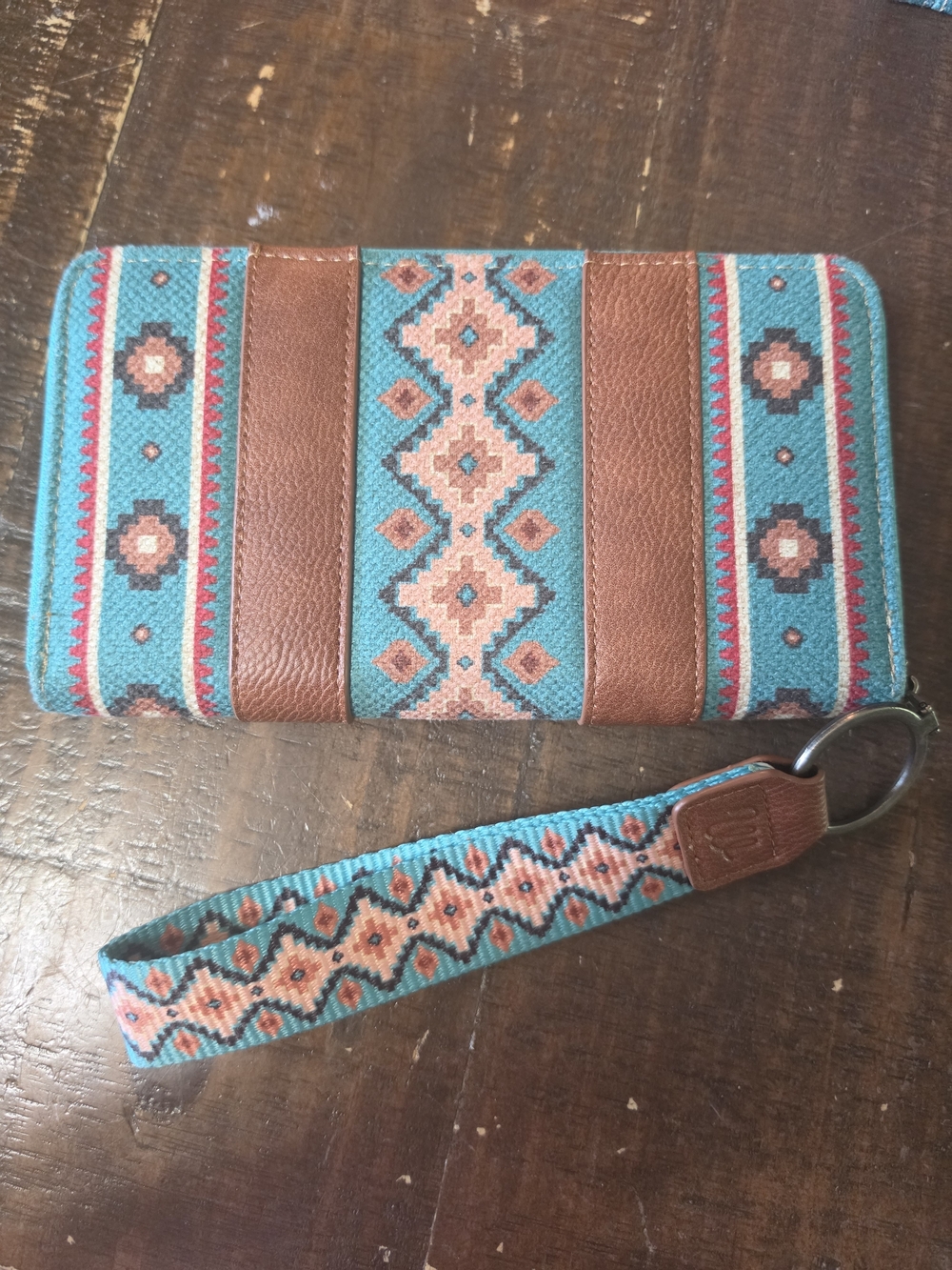 Wrangler Turquoise Southwestern Tote Bag with Matching Wallet & Strap - Picture 7 of 8